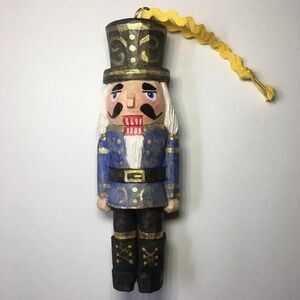 Hand Carved Blue and Gold Nutcracker Ornament